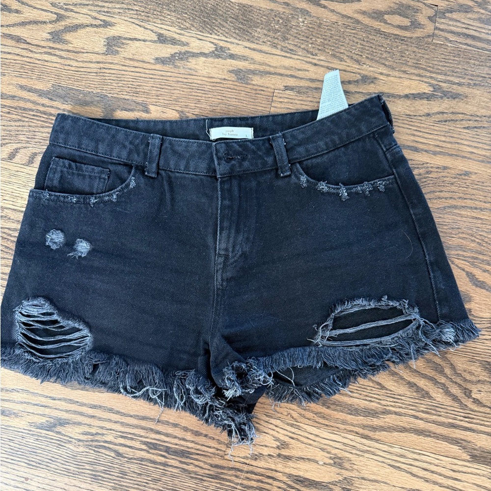 Women's Black Denim Shorts - Picture 2 of 6